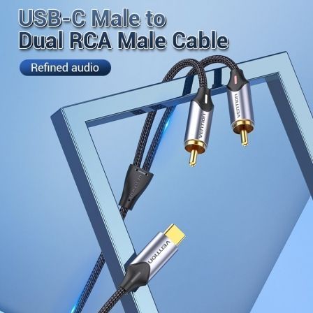 Vention Cable Conversor 2x RCA Macho a USB Tipo-C Macho 1.5m Gris